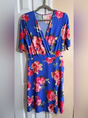 Soma Blue Floral Wrap-Style Midi Dress